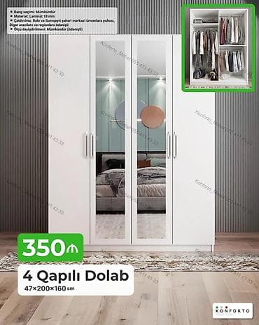 Mebel: 4 qapılı paltar dolabı – 47×200×160 sm - Material: 18 mm laminat - — 1