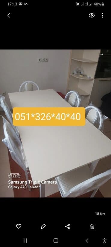 Masa və oturacaq dəstləri: Mətbəx üçün, Yeni, Açılan, Dördbucaq masa, 4 stul — 19