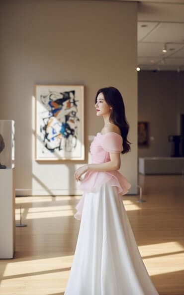 Zərif çəhrayı rəngdə qadınlar üçün rəsmi don. Donun üst hissəsi