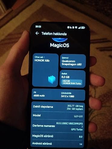 mi pro: Honor X8b, 256 GB, rəng - Qara, Barmaq izi — 2