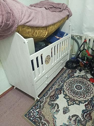ucuz manej: Ağ rəngli körpə beşiyi . tezedir. - Material: MDF/laminat ağ ağac — 1