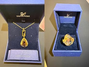xonca desti: Orijinal Swarovski Dəst – Boyunbağı və Üzük (Sertifikatlı, Təzə Kimi) — 1