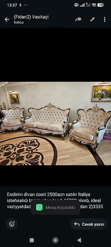 divan satilir: Endirim divan dəsti 2500azn satılır İtaliya istehsalıdı təmiz — 1