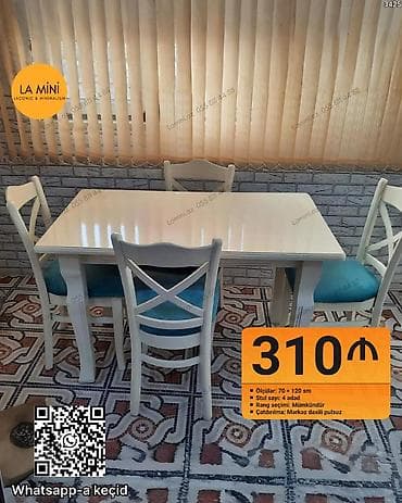 Mətbəx üçün, Açılmayan, Dördbucaq masa, 4 stul