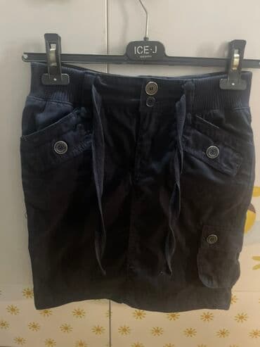 krep qadın ətəkləri: Tünd göy rəngdə, qısa kəsimli, iki düyməli və ön hissəsində bağlama — 2