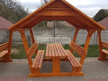 balkon ucun stol stul: Dördbucaq masa, 6 stul, Açılmayan, Skameykalar ilə, Taxta — 7