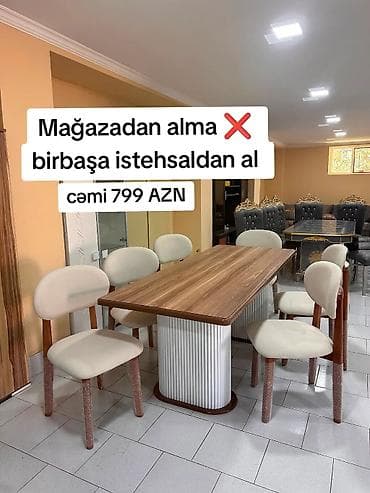 Mətbəx üçün, Yeni, Açılmayan, Dördbucaq masa, 6 stul
