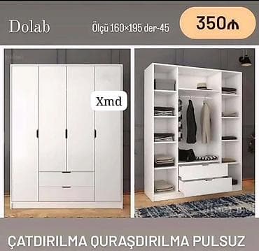 Dolablar: Ağ rəngli geyim dolabı - Ölçü: 160 × 195 sm, dərinlik 45 sm - Ön — 1