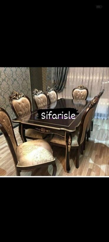 ders masaları: Qonaq otağı üçün, Yeni, Açılmayan, Dördbucaq masa, 6 stul — 3