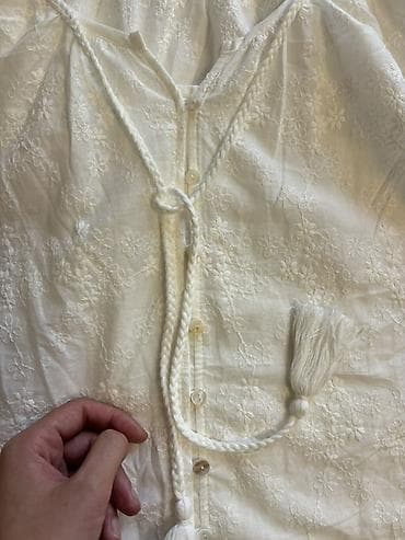 velur qadın donları: Ağ rəngli, romantik naxışlı pambıq bluz - Material: yüngül, nəfəsalan — 3