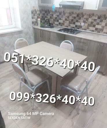 Masa və oturacaq dəstləri: Qonaq otağı üçün, Yeni, Açılmayan, Dördbucaq masa, 4 stul — 3