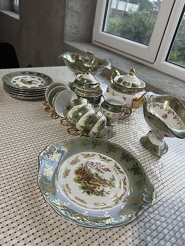 Çay dəsti, rəng - Yaşıl, Farfor, Epiag, 6 nəfərlik, Çexiya