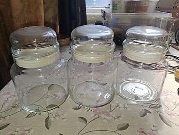 Şüşə qablar – hermetik qapaqlı (3 ədəd dəst) - Material: şəffaf qalın