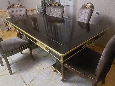 Для гостиной, Б/у, Прямоугольный стол, 6 стульев — 1