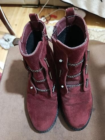 əsgər cəkməsi: Qadın botları – bordo rəng 37razbil teze kimid - Material: süet — 6