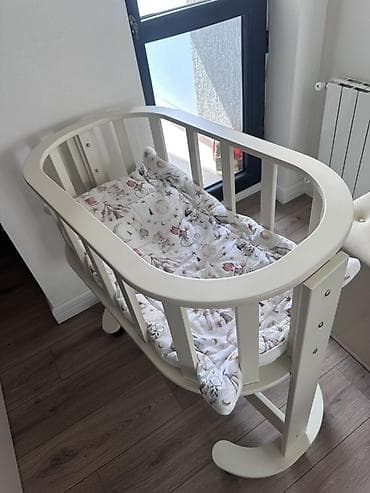 Детская мебель: Для девочки и мальчика, Овальная, Колыбель, С бортиками, С матрасом, С механизмом качания — 2