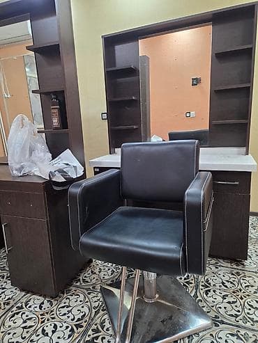 Salon, tibbi mebel: Salon üçün vizaj/berber masası və kreslo dəsti - Tünd ağac rəngində — 5