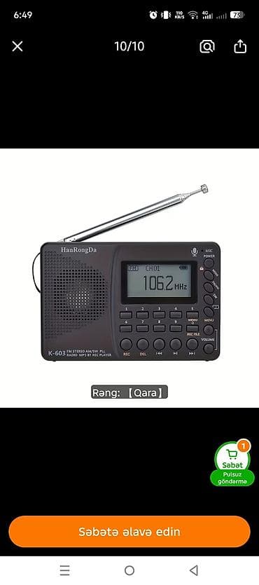 bluetooth qulaqciq: HanRongDa K-603 portativ radio və media pleyer Xüsusiyyətlər: - Tam — 9