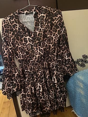Leopar naxışlı qadın paltarı - Brend: Shein - Model: V-yaxa, qolları