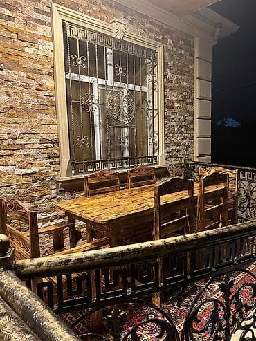 bag evi mebelleri: Yeni, Kvadrat masa, 10 stul, Açılmayan, Stullar ilə, Taxta, Azərbaycan — 7