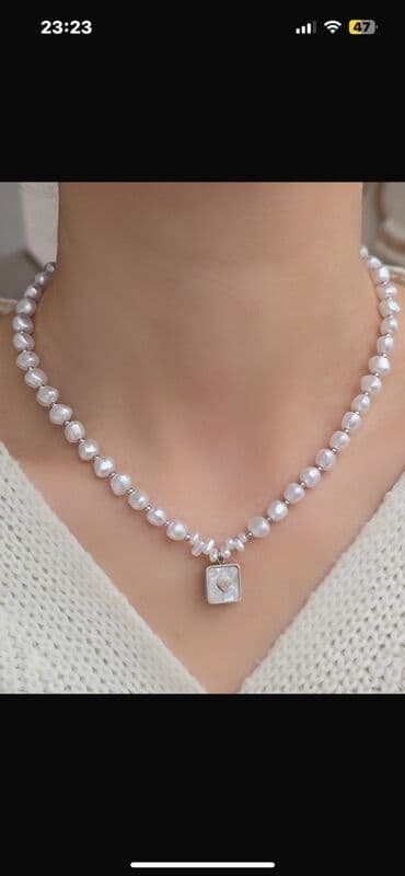 qızıl suyuna çəkilmiş sırğalar: İnci boyunbağı – müxtəlif asqılı dizaynlar - Material: ağ rəngli — 4