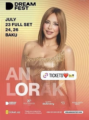 билет: Məhsul: Dream Fest biletləri – Bakı Təsvir: - Tarixlər: 23, 24, 26 — 2