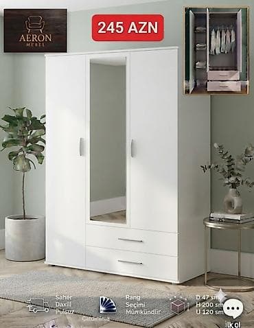 Aeron Mebel üçqapılı paltar dolabı Dolab:H-200. U-120. D-47 Baki