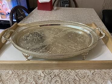 Gümüş rəngli dekorativ metal sinı - Material: yüksək keyfiyyətli