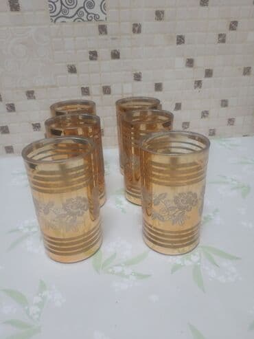 Stəkanlar, rəng - Qızılı, Şüşə, 6 ədədli dəst, SSRİ