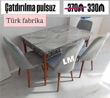 Mətbəx üçün, Yeni, Açılan, Dördbucaq masa, 4 stul