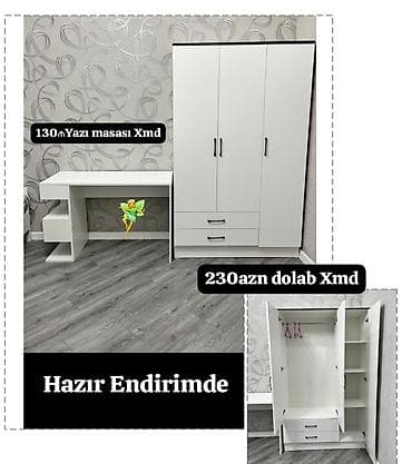 Ağ rəngdə modern mebel dəsti: - Yazı masası – kompakt dizayn, sağ