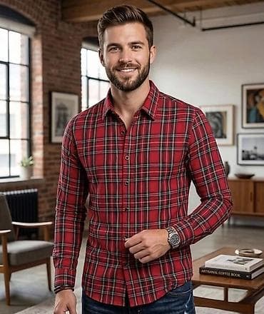 Рубашки: Мужская рубашка, L, цвет - Красный — 1