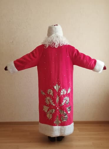 saxta baba ve qar qiz sekilleri: Şaxta Baba kostyumu - Tam komplekt: qırmızı uzun xalat (ağ süni kürk — 1