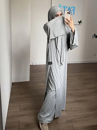 alt paltar: İkiqat hissəli rahat ibadət geyimi – tək rəng açıq boz — 1