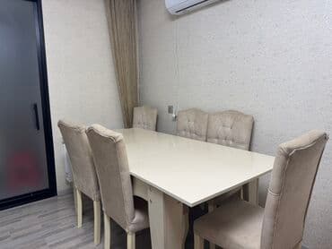 Sifarişlə mebel: Qonaq otağı üçün, İşlənmiş, Açılan, Dördbucaq masa, 6 stul — 4