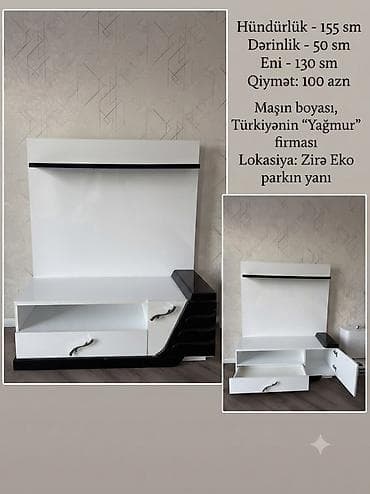 tavan ustası: TV stendi – Türkiyənin “Yağmur” firması - Rəng: ağ-qara, parlaq maşın — 1