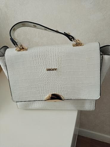 ag qara: Ağ rəngli DKNY çiyin/əl çantası - Material: kroko teksturalı süni — 5