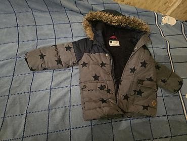 paltarı: Uşaq qışı üçün qalın kürk astarlı gödəkçə - Rəng: boz, qara ulduz — 1