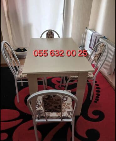 masa və stul: Mətbəx üçün, Açılmayan, Kvadrat masa, 4 stul — 2