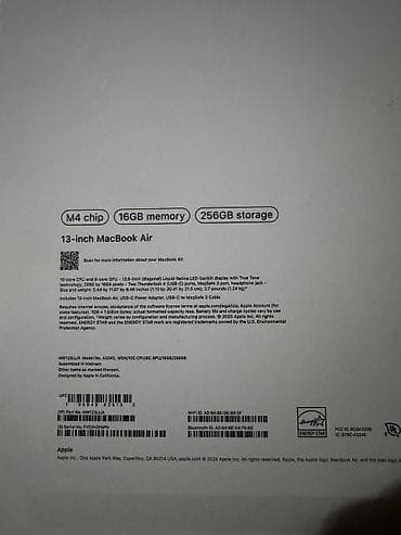 macbook 2020: Apple MacBook Air 13" – M4 çip, 16 GB yaddaş, 256 GB yaddaş sahəsi — 4