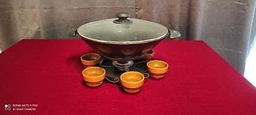 Fondü/Qəlyanaltı seti – metal qazancı və şüşə qapaqlı tava ilə -