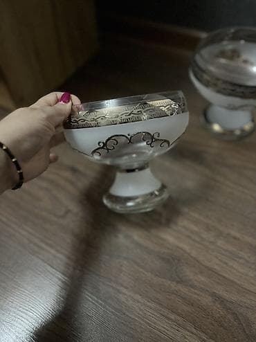 qab servis: Tort və şiriniyyat qabı, rəng - Ağ, Şüşə — 4