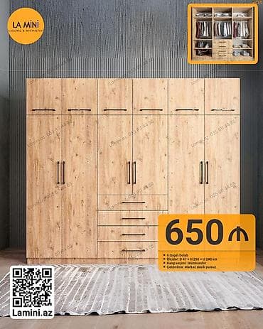 6 qapı, Siyirməli, Digər rəng, Digər material, Açılan, Düz dolab — 1