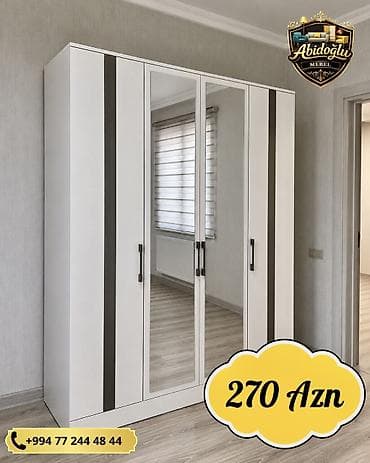 seyif qapi: Yeni, 5 qapı, Güzgülü, Ağ, Açılan, Düz dolab — 1