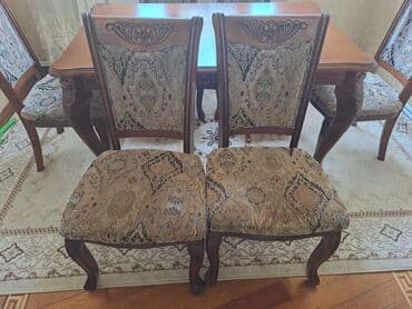 isdolar: Qonaq otağı üçün, İşlənmiş, Açılan, Dördbucaq masa, 6 stul — 8