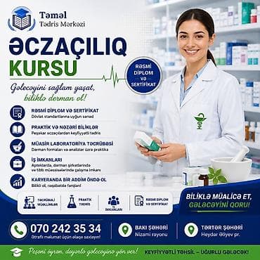 работа фармацевта: Əczaçılıq kursu – Teməl Tədris Mərkəzi Təsvir: - Rəsmi diplom və — 1