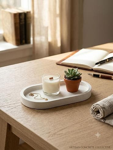 saat masaustu: Minimalist gips oval tray - Material: yüksək keyfiyyətli tökmə gips — 2