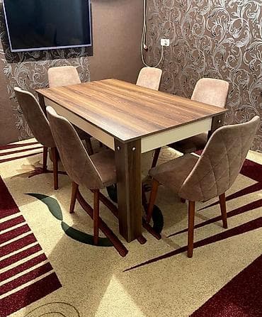 Qonaq otağı üçün, İşlənmiş, Açılmayan, Kvadrat masa, 6 stul