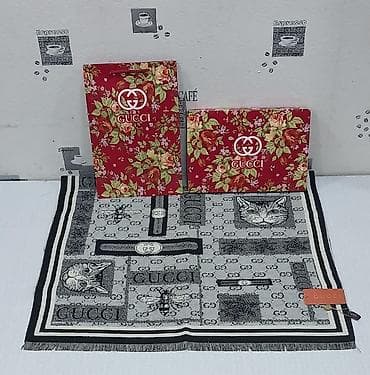 Личные вещи: Gucci Qadın şərfi – boz-qara tonlarda, monoxrom dizayn. - Üzərində GG — 4