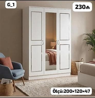 paltar sfaneri: Üç qapılı ağ paltar şkafı – model: G_1 - Ölçü: 200 × 120 × 47 sm — 1